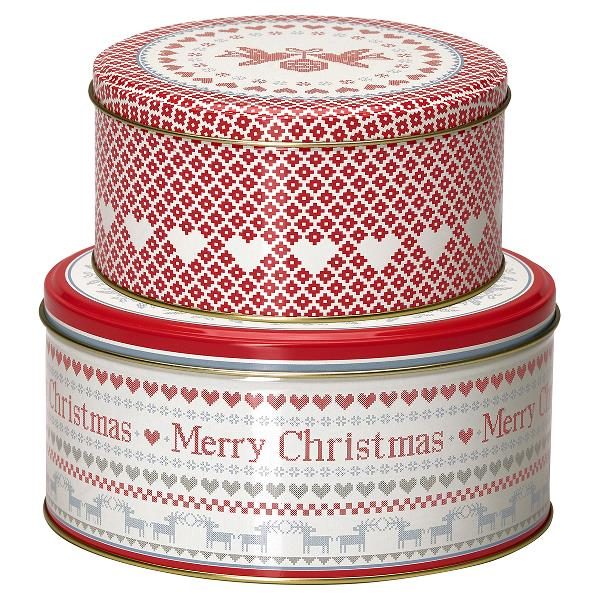 Round box - Dåsesæt December red set of 2